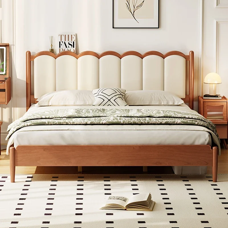 #Retro Wood Twin Bed Bedroom Beauty Soft French Nordic Master Bed White Human High Camas Moderrnas Inteligentes Room Furniture