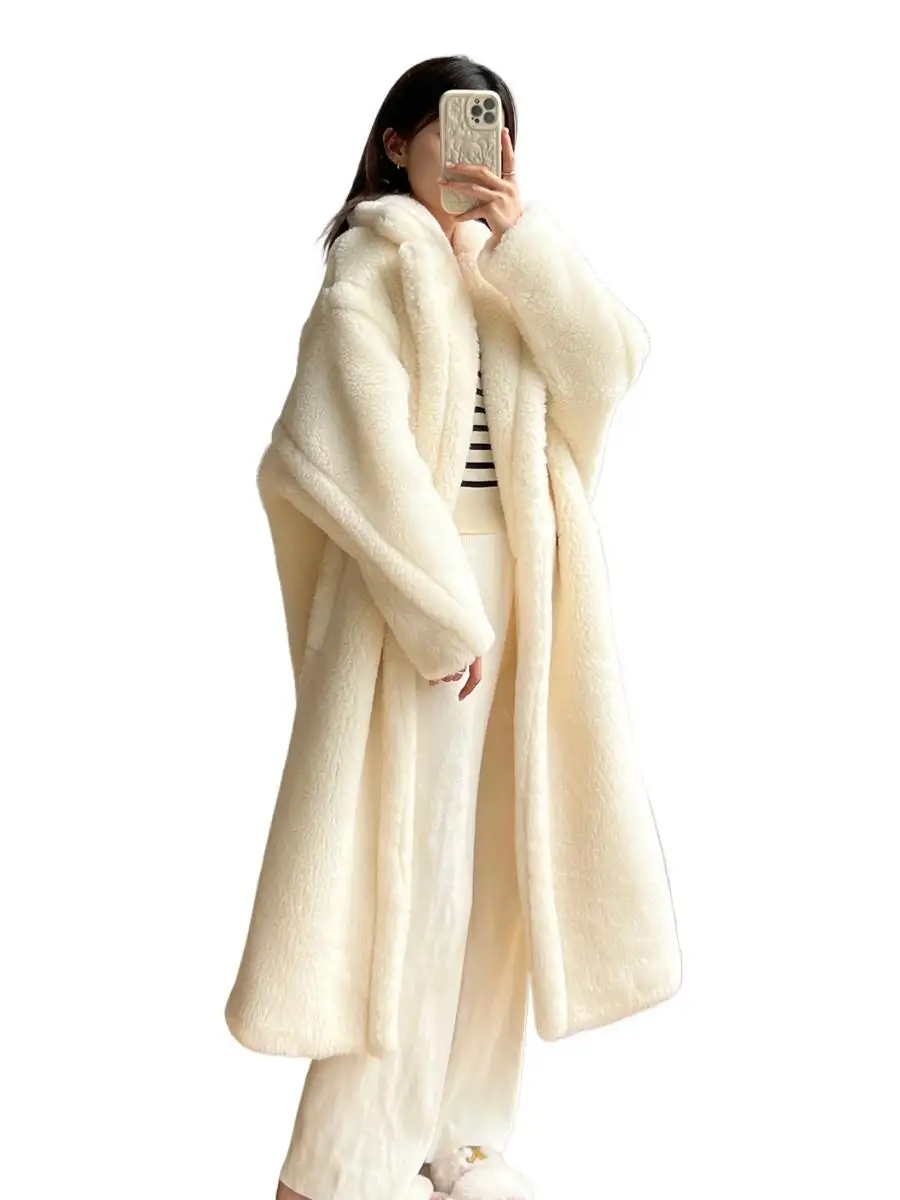 M Fur's new TEDDY Bear coat with cocoon shape, a mid-length alpaca wool coat for women in winter