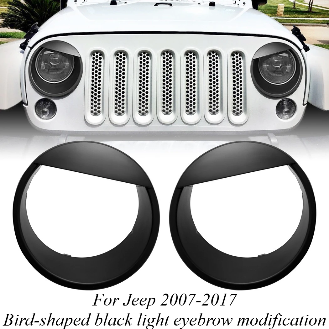 

For Jeep Wrangler JK 2007-2017 Headlight Eyebrow Covers Wing Style Glossy Black ABS Plastic Exterior Styling Upgrade Accessories