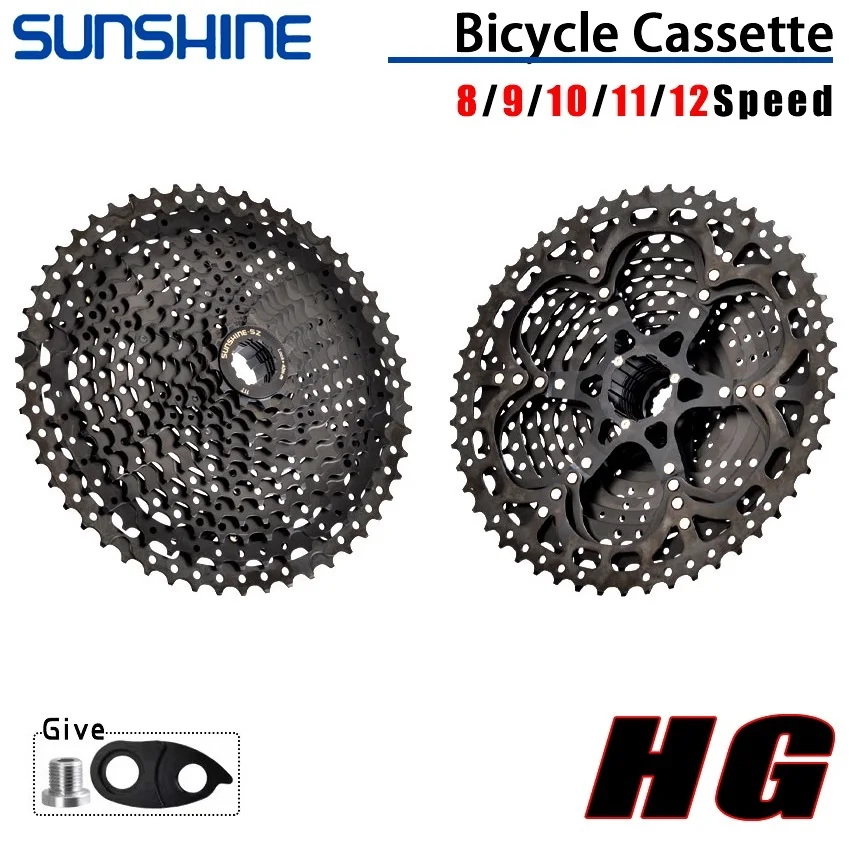 

SUNSHINE 8 9 10 11 12 Speed MTB Full Black Cassette Bicycle Freewheel Mountain Bike Flywheel 40/42/46/50/52T K7 For SHIMANO HG