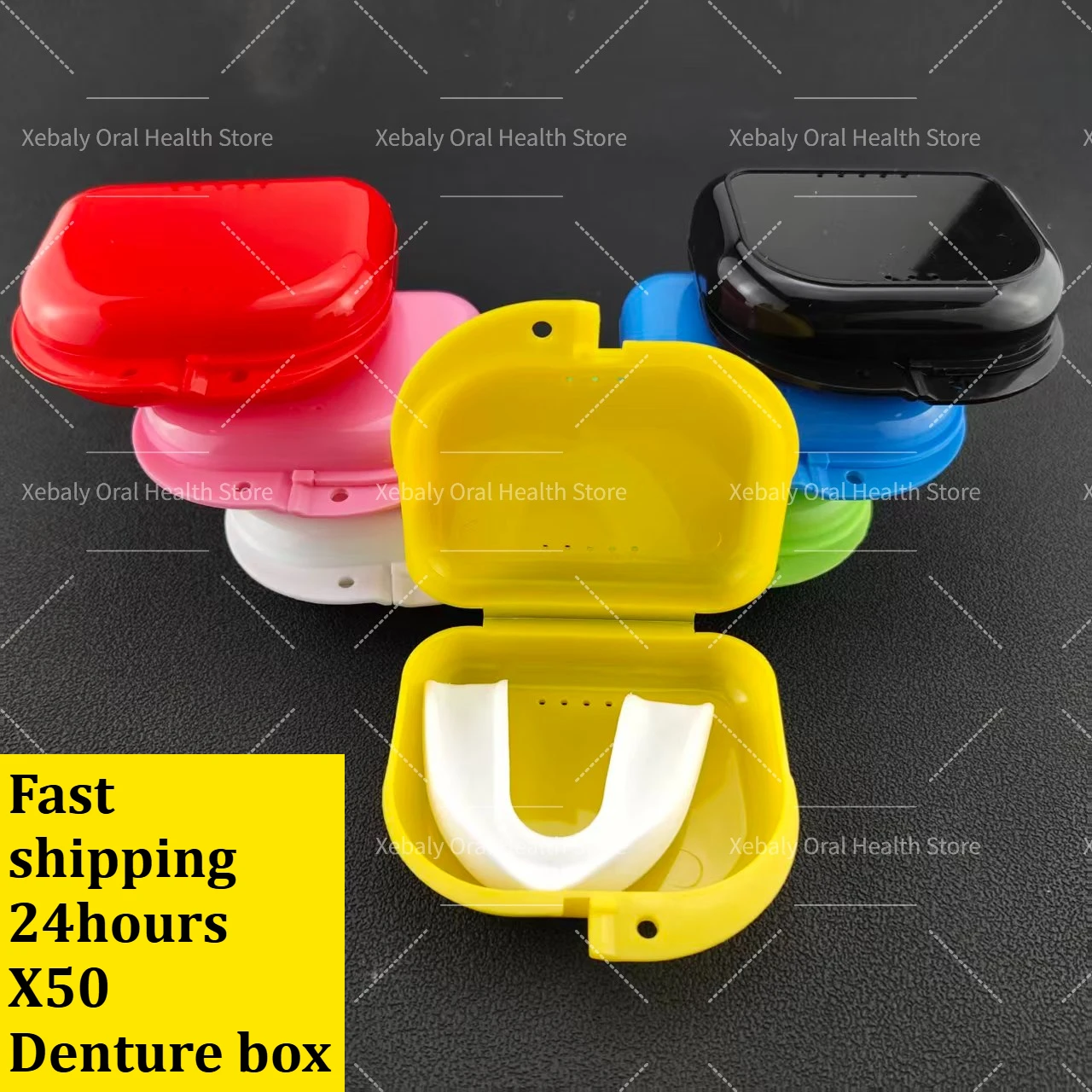 50Pcs Denture Tray Box Dental Orthodontic Retainer Box Case Plastic Teeth Container Denture Box False Teeth Protective Case