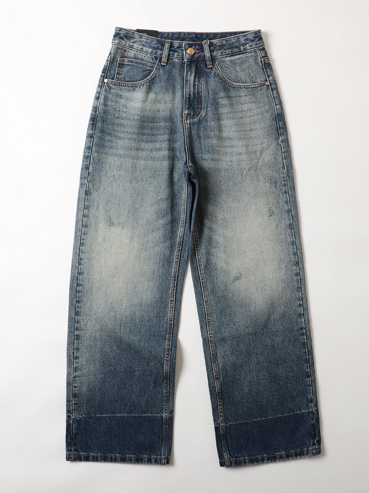 

Мужские повседневные джинсы Heavyweight Waed прямого кроя, свободные широкие джинсовые брюки, прочные, со средней посадкой, на молнии, для повседневной носки