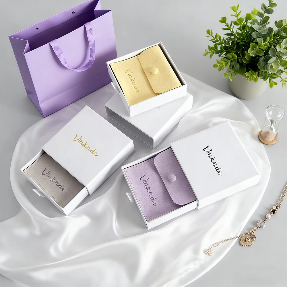 

Упаковка для ювелирных изделий, ожерелье, браслет, кольцо, шкатулка для драгоценностей, индивидуальный логотип, высококачественные выдвижные коробки из белой бумаги с сумкой-защелкой