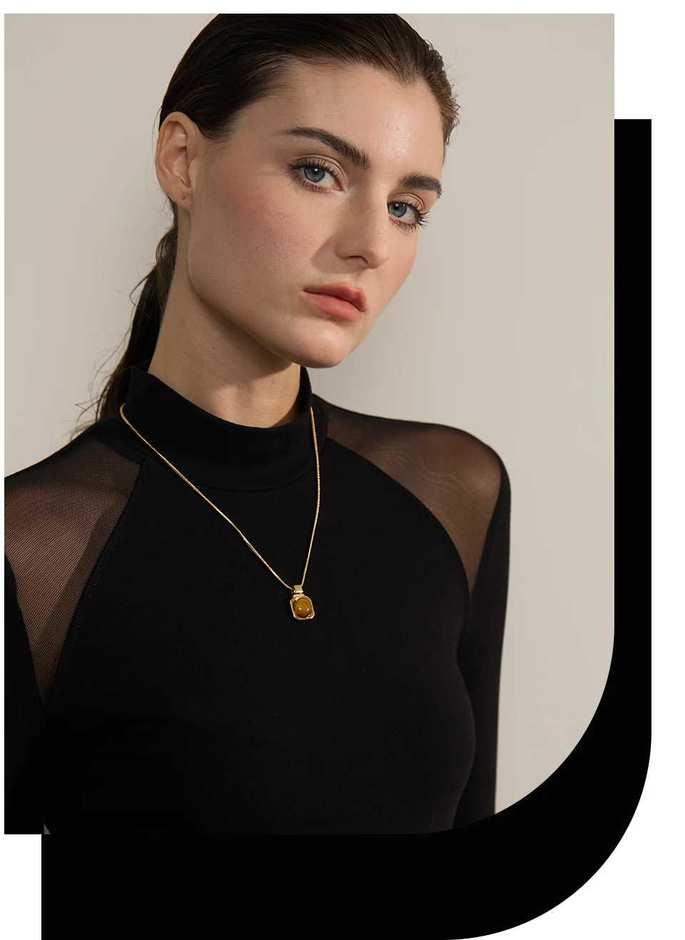 Yhpup High Quality Natural Tiger Stone Square Pendant Necklace Rust Proof Gold Color Fashion Collar Versatile Jewelry Gift