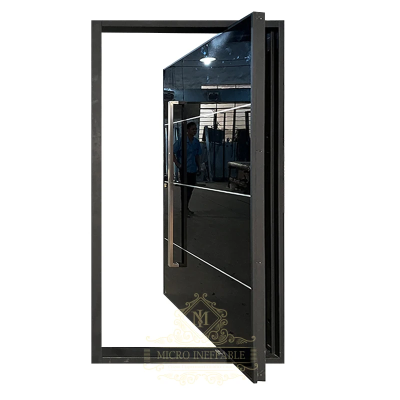 Pintu Pivot aluminium sesuai ukuran desain mewah pintu Pivot depan populer energi masuk efisien hitam