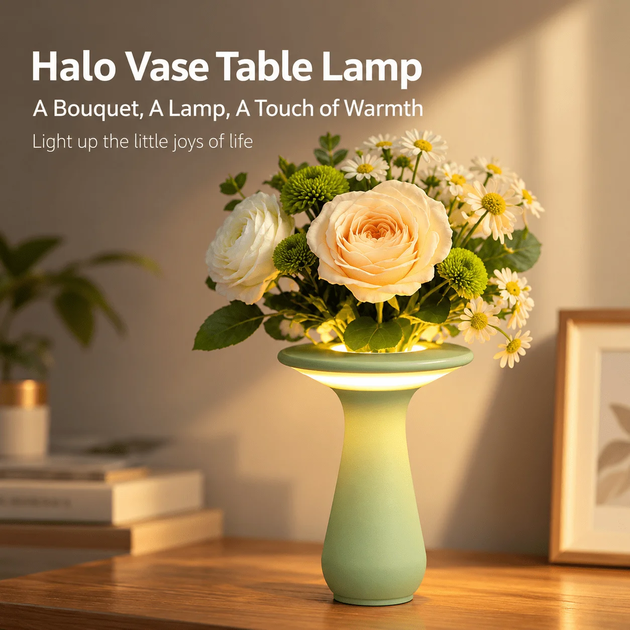 Persun Flower Bottle Table Lamp Cordless Creativity Desk Light Touch Stepless Dimming Rechargeable Bedside Night Lamp