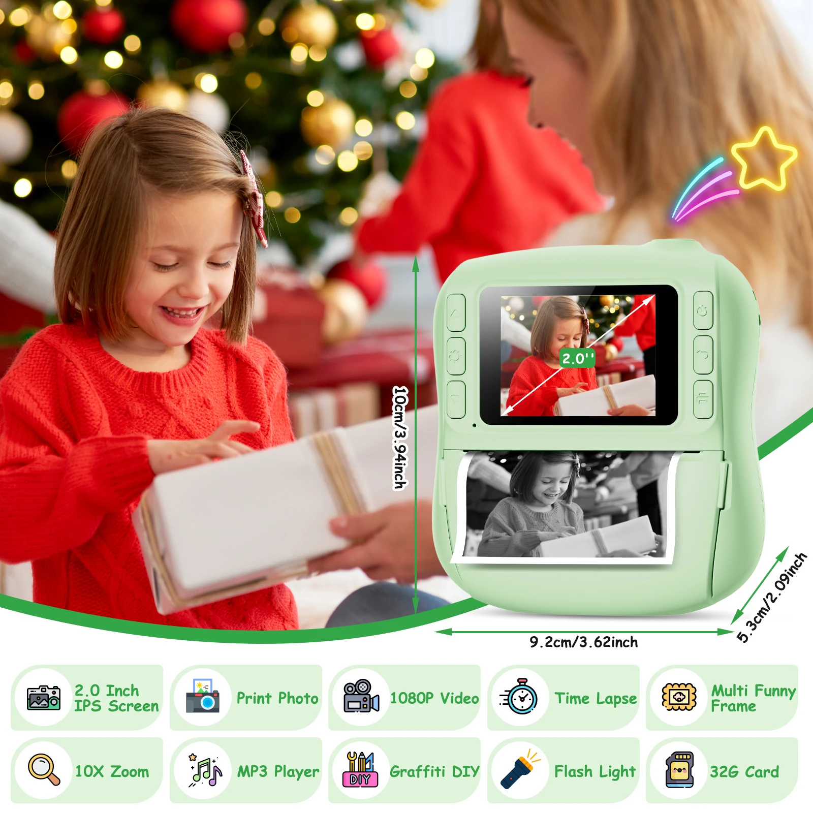 Atualizar crianças câmera de impressão instantânea 48mp 1080p hd câmera digital para toddle 2.0 Polegada tela ips câmera brinquedo presente para menina menino 3-12