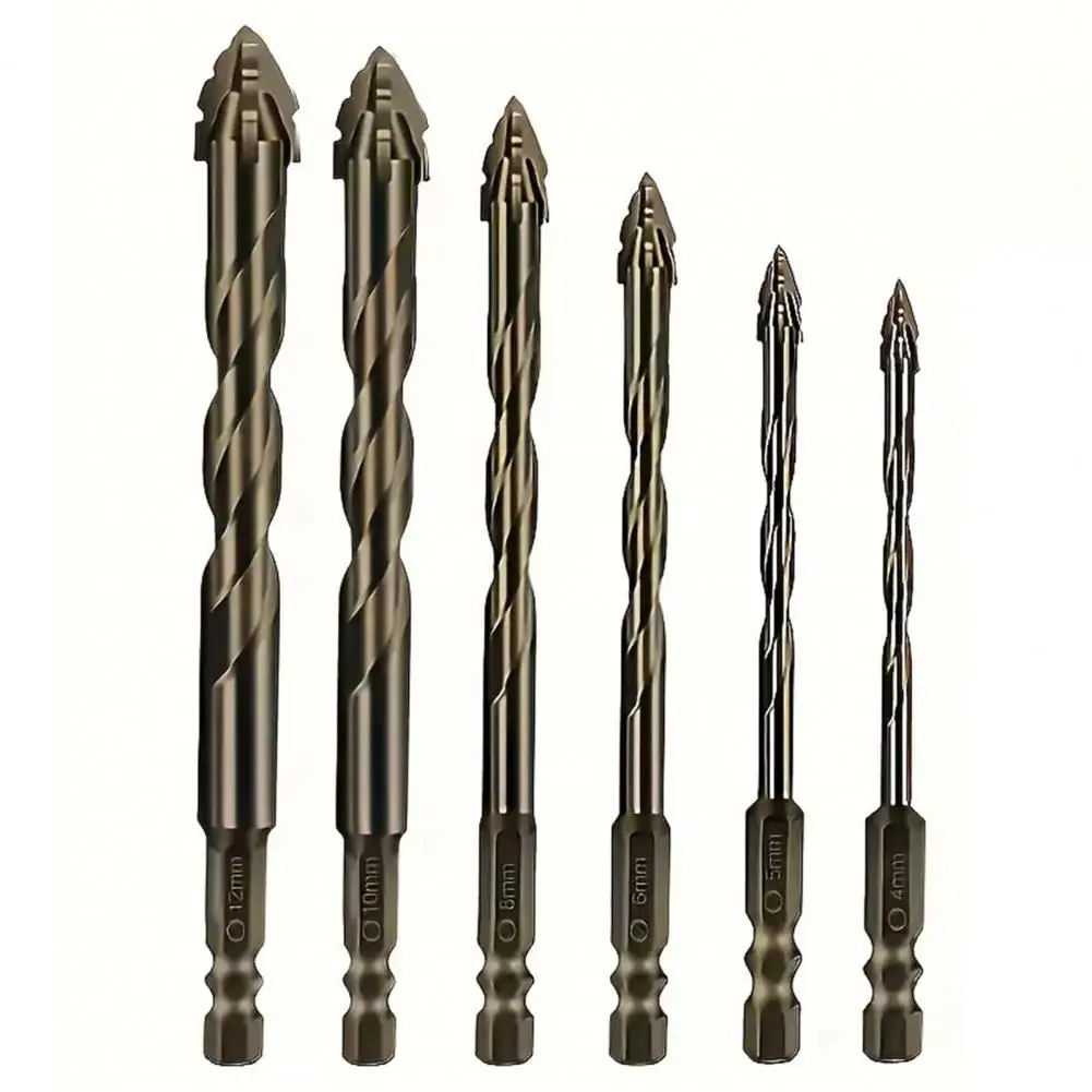 Cement Drill Bit Hexagonal Handle Drill Bit 6 Pcs High-strength Eccentric Twist Drill Bit Set Four-flute Sawtooth for Stone