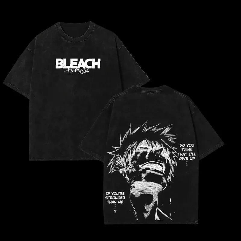 2026 BLEACH Ichigo Kurosaki Vintage Washed T‑Shirt Anime Manga Short Sleeve Oversized Unisex Streetwear Casual Fan Apparel Tops