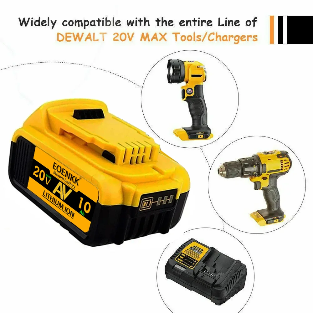 Batería de iones de litio de repuesto para DeWalt MAX, 20V, 10.0Ah, 10000mAh, DCB200, 18650, DCB205, DCB201, DCB203, 1 a 3 unidades