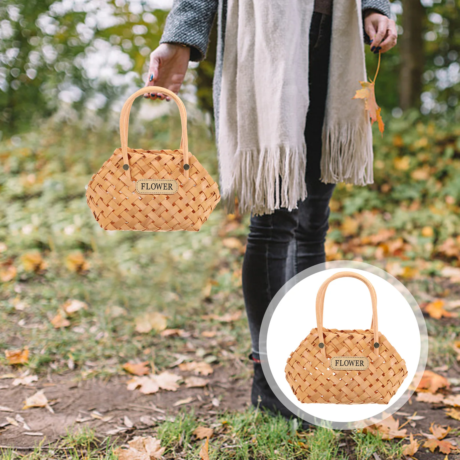 

Handheld Woven Flower Basket With Wicker Handle Decorative Storage Basket For Home Flower Arrangement Fruit Vegetable Organizer