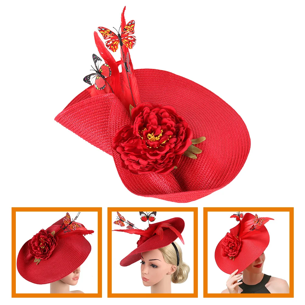 

Fascinator Headband Women Bridal Hat Butterfly Decorations Wedding Bride Headdress Hair Accessories Tea Party Stage Performance