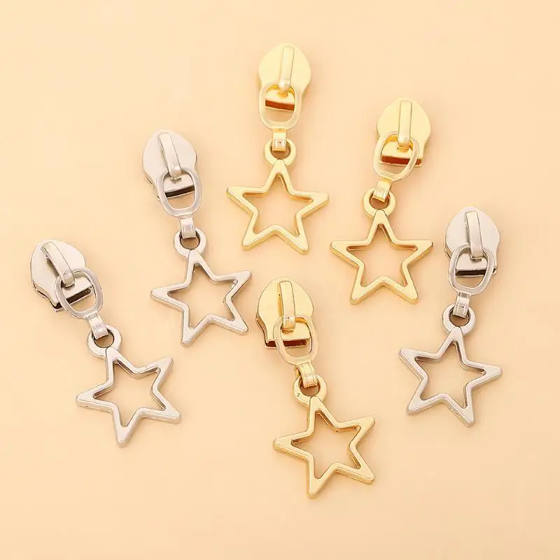 Hot！10pcs Star Zipper Slider Puller For Zip Jacket Nylon Zips Pull Bag Zippers Head Sewing Closure Repair Kit Accessory