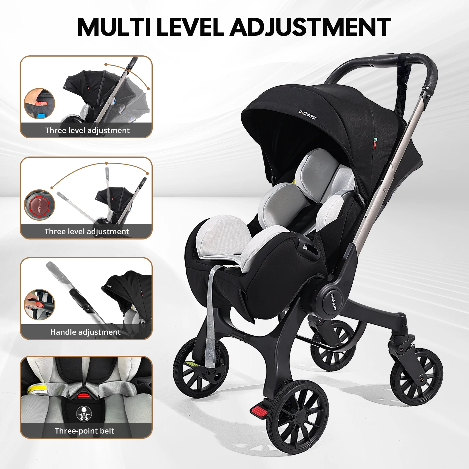 

Camping cart, Foldable baby stroller, adjustable backrest, can be pushed in two directions, Suitable for traveling in autumn