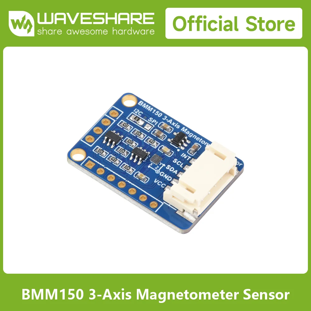 Waveshare BMM150 3-axis Magnetometer Sensor, Digital Compass Sensor, Magnetic Field Measurement, Supports Raspberry Pi /Arduino