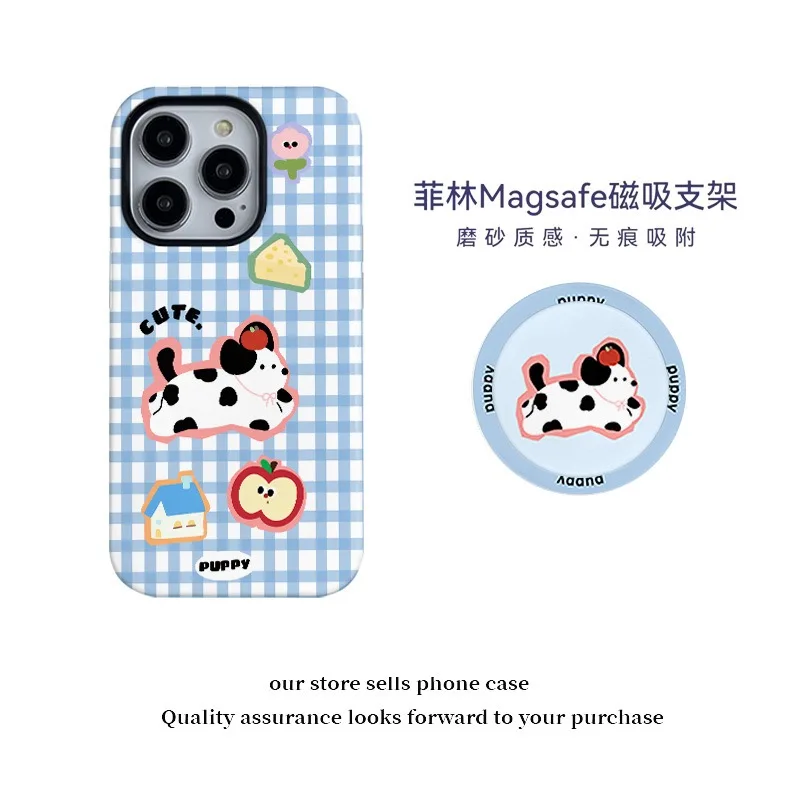 Funda de perro de dibujos animados a rayas azules y blancas para IPHONE 17 16ProMax 15 14 13 12 11 PRO XR acrílico TPU dos en uno fundas de teléfono magnéticas