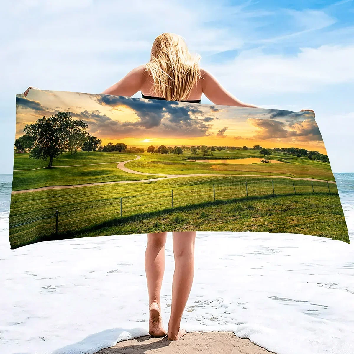 Oversized Beach Towels, Highly Absorbent, Lightweight and Quick Dry, Rural Print, Pool and Bath Towel, Sand Free Sandless Towels