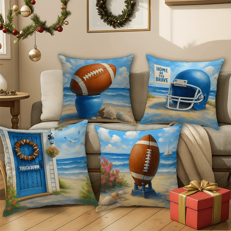 4pcs Rugby Beach Scene Theme digital printing pillow cover Short plush Suitable living rooms bedrooms sofas throw cushion cover