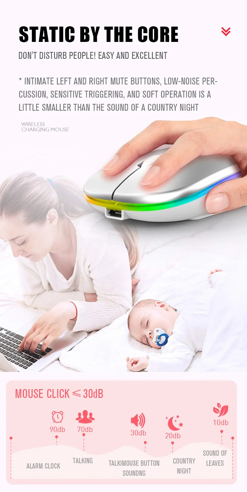 Wireless Bluetooth Mouse USB Rechargeable Ergonomic Muted Design BT5.1 2.4G RGB Light Fast Stable Accurate Click Long Lasting 22