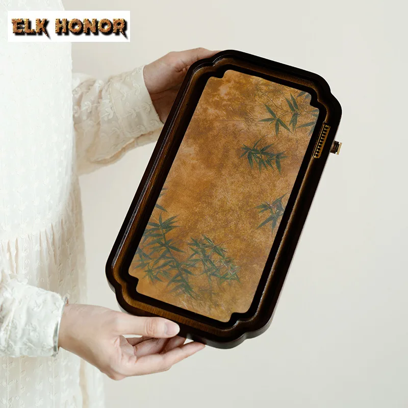 

Retro Walnut Wood Rectangular Tea Tray Japanese Cuisine Table Coffee Storage Board Teapot Base Dishes for Serving for Tea Gift