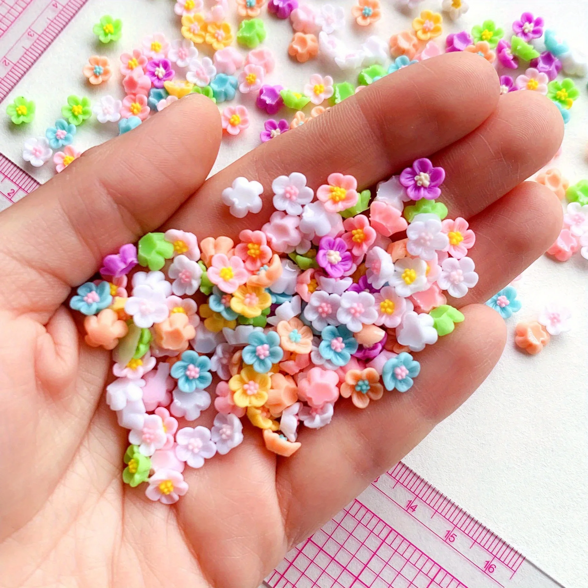 50/100 peças, 8mm, flor de cerejeira, flor de cinco pétalas, flor, resina, acessórios, faça você mesmo, acessórios para unhas, acessórios para capa de telefone,