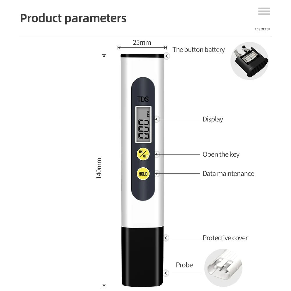 Digital Water Tester TDS Meter 3V 0-9990 PPM Water Quality Tester Pen Backlit LCD Display for Pools Drinking Water Aquariums