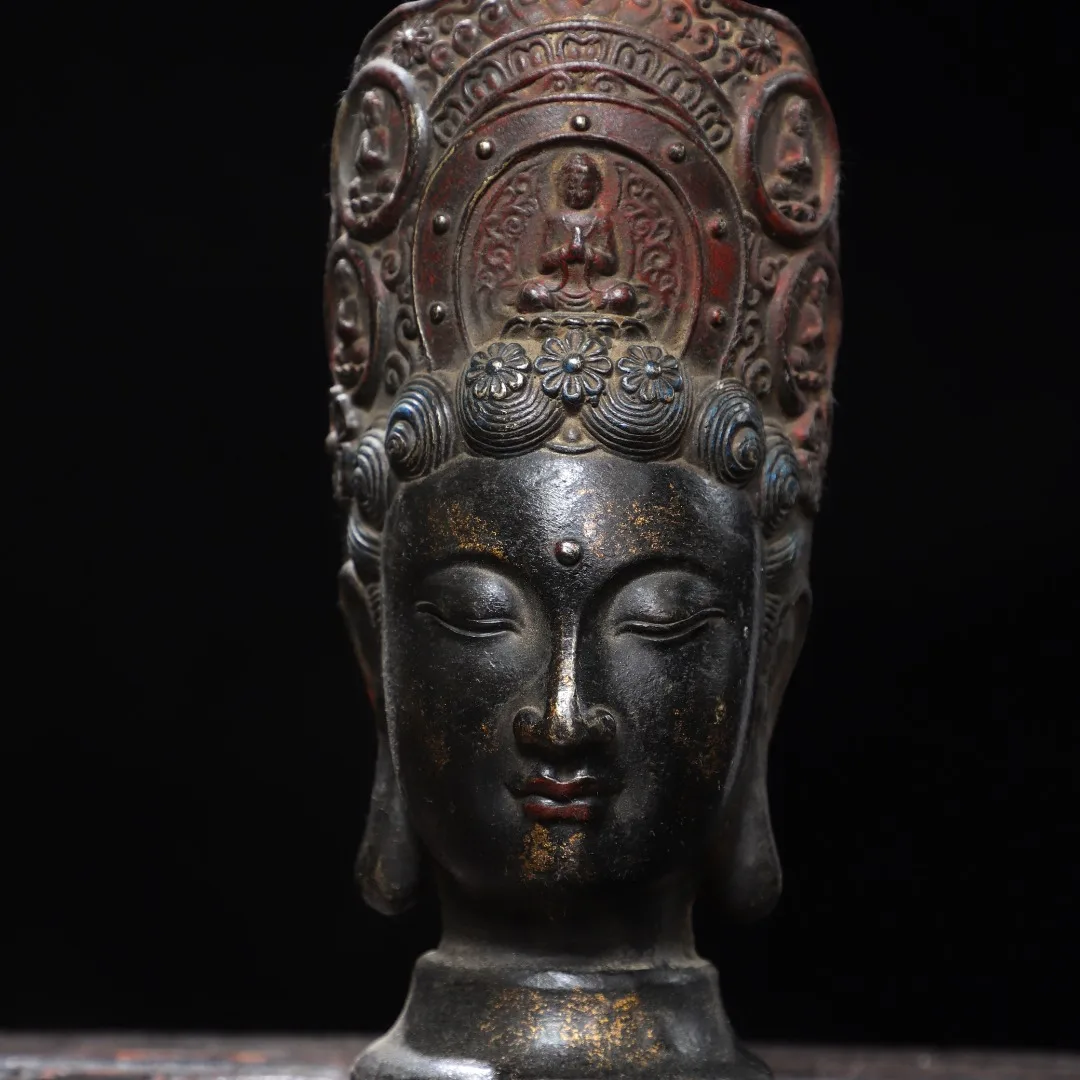 Old copper Qing Dyansty copper buddha  head Statue,20cm(H) ,Free shipping