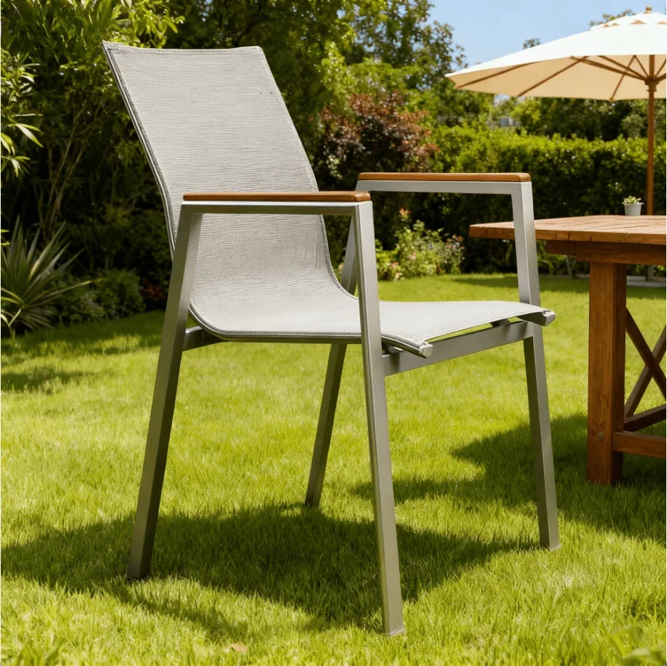 Modern durable comfortable ultra-minimalist style waterproof aluminum alloy teak outdoor garden chair