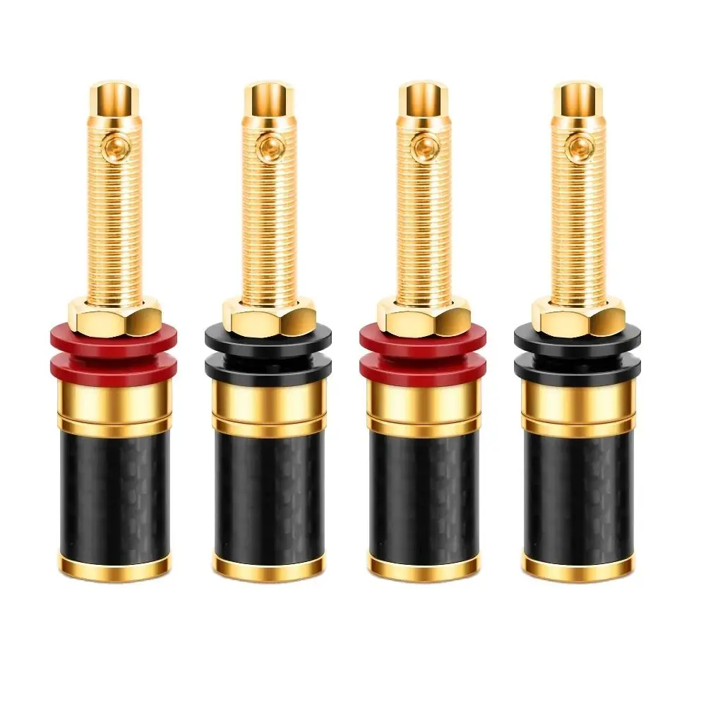 

4pcs hi-end Gold Plated Terminal Binding Post Socket Long HIFI Audio Amplifier Speaker Banana Connector AMP Screw Locked