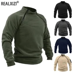 Male Hoodie Autumn Winter Warm Solid Color Stand-up Collar Outdoor Breathable Tactical Mens Gym Sport Tops
