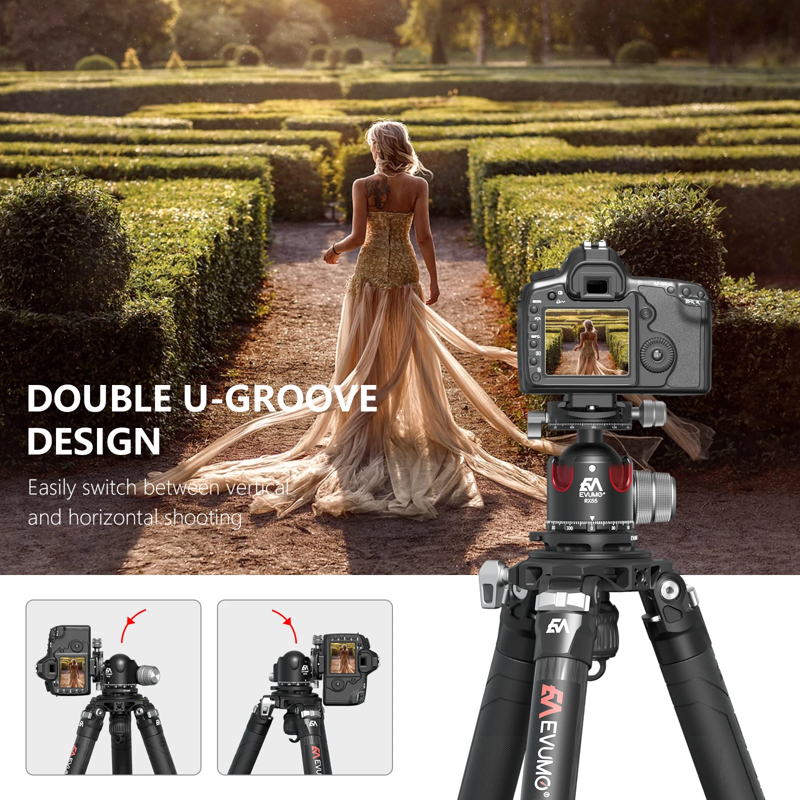 EVUMO 55mm Professional  Ball Head Double Panorama Low Profile CNC Mental Tripod Head with Arca Swiss Extra Quick Release Plate