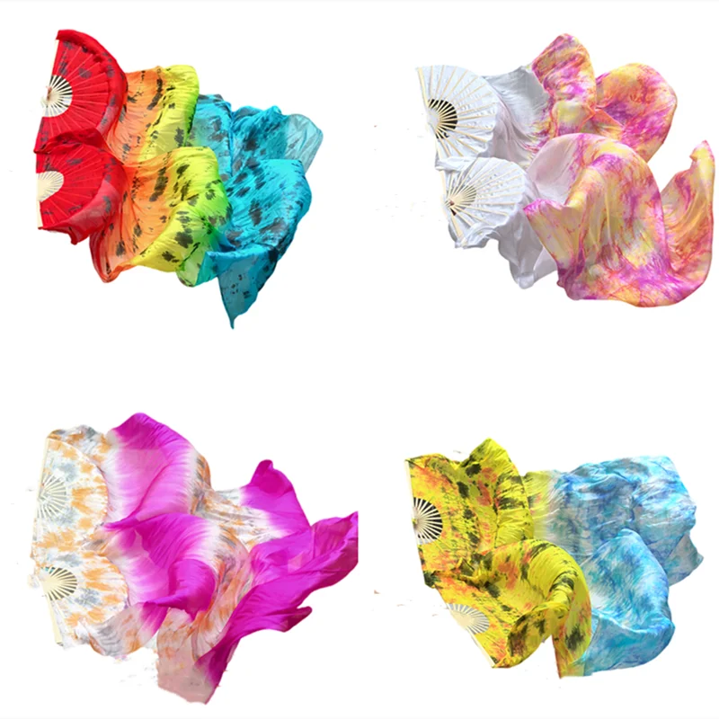 

Профессиональный веер для танца живота, одна пара вуаль из натурального шелка, танцовщица, реквизит для выступления на сцене, фотография в пабе, цветочная ручная краска 180 см