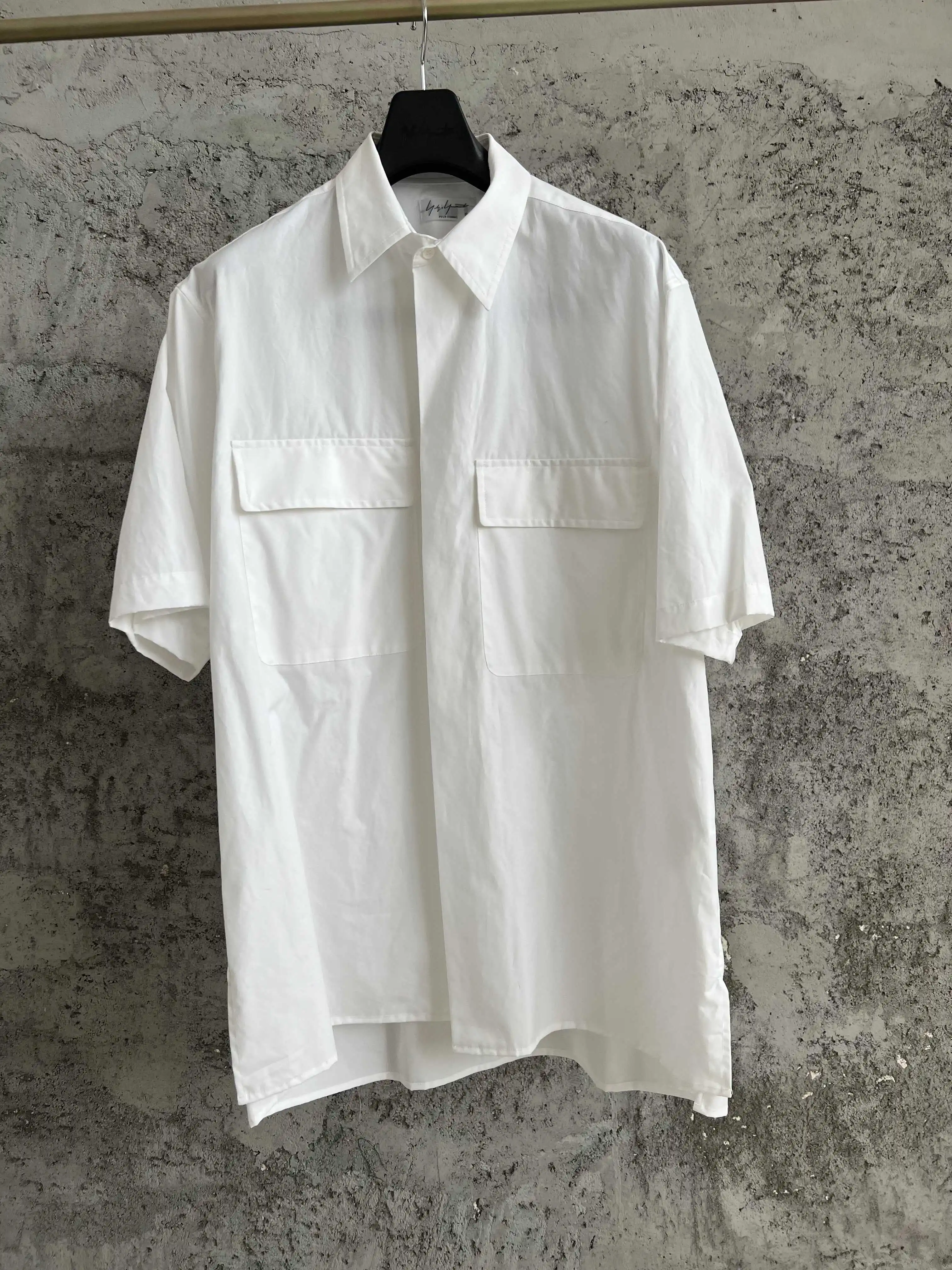 Three-dimensional buckle-decorated Japanese high-count cotton long-sleeved pure cotton shirt, white, designed by men and women