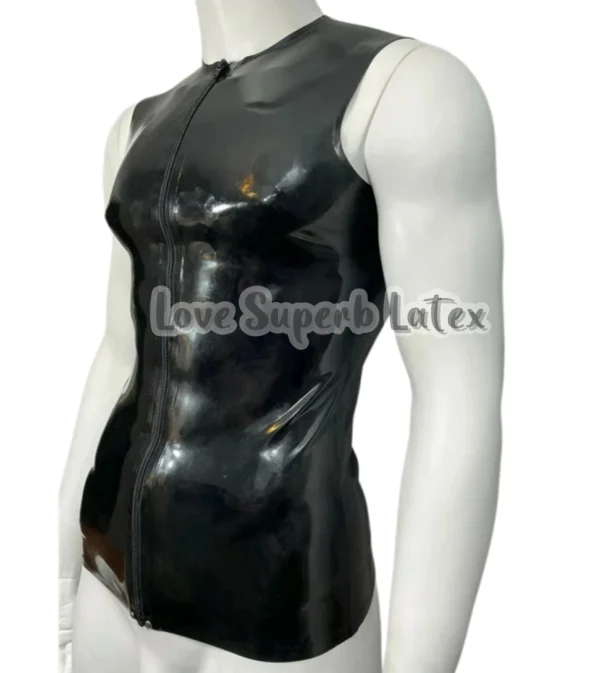 Maßgeschneiderter Herren-Latex-Bodysuit, ärmelloses Latex-T-Shirt mit Reißverschluss vorne, Gummi-Latex-Basisoberteil, Halloween-Cosplay