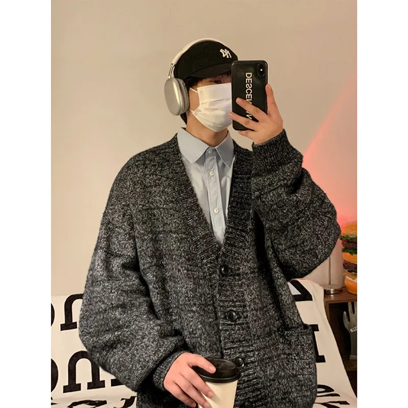 Primavera y otoño cardigan suéter chaqueta de moda de manga larga con cuello en V de un solo pecho casual suéter suelto cardigan