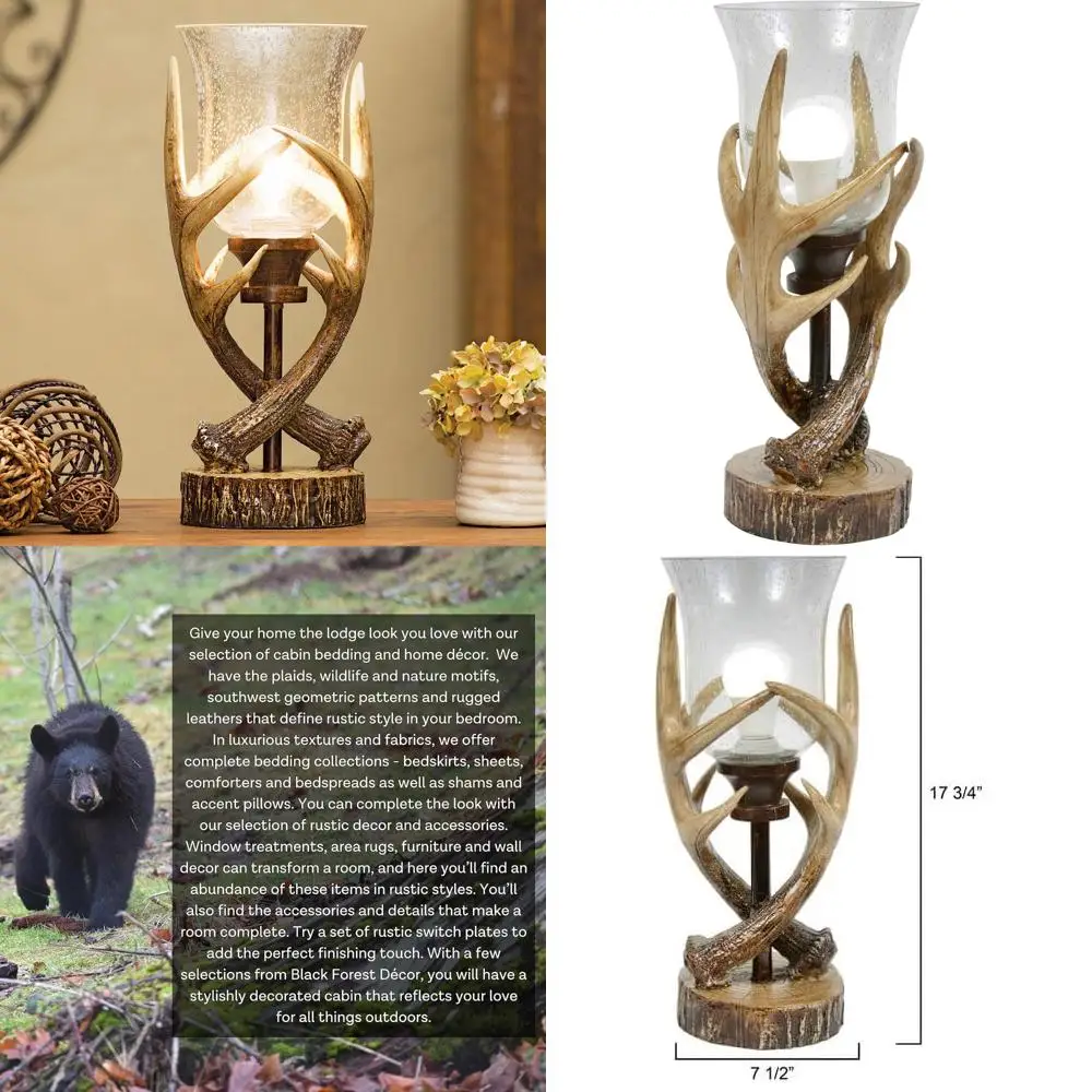 مصباح إضاءة على شكل قرن الوعل على طراز لودج ريفي مع كرة زجاجية بذور لديكور المقصورة