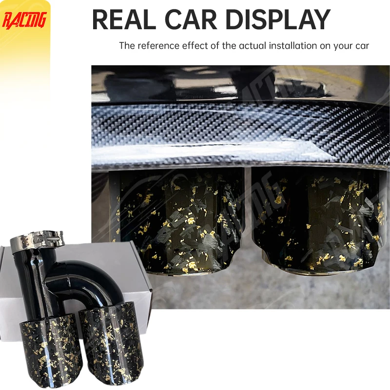 1 Piece Exhaust Tips Cars Accesstories 89mm Out Golden Satin Weave Carbon Fiber Muffler System Universal Suitable Car Tip Pipes