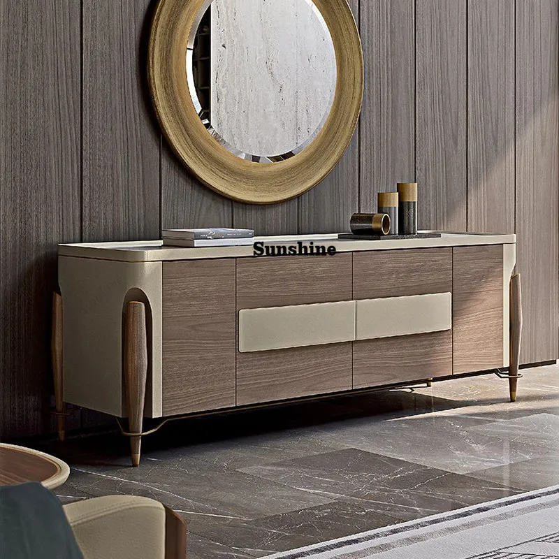 Italian light luxury dining side cabinet handmade living room storage decorative cabinet marble entrance cabinet
