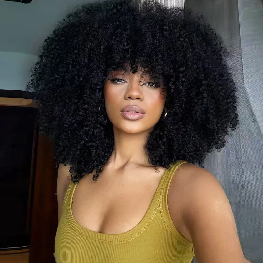 شعر مستعار مجعد مع الانفجارات الأفرو مجعد الباروكات للنساء السود الألياف الاصطناعية رقيق شعر مستعار قصير مجعد للحزب اليومي تأثيري #1