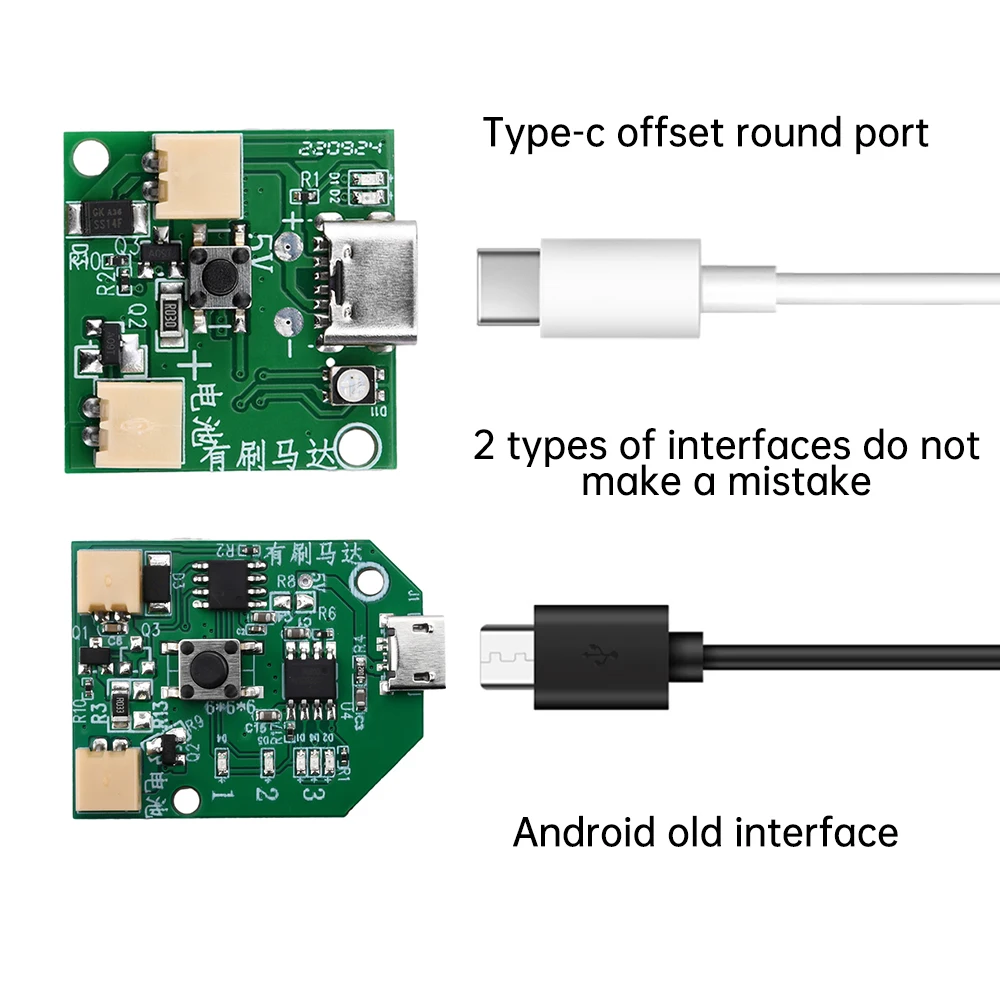 3-Speed Universal Small Fan Control Board With Brush Micro USB Type-C Rechargeable Circuit Board Charging Module with Cable