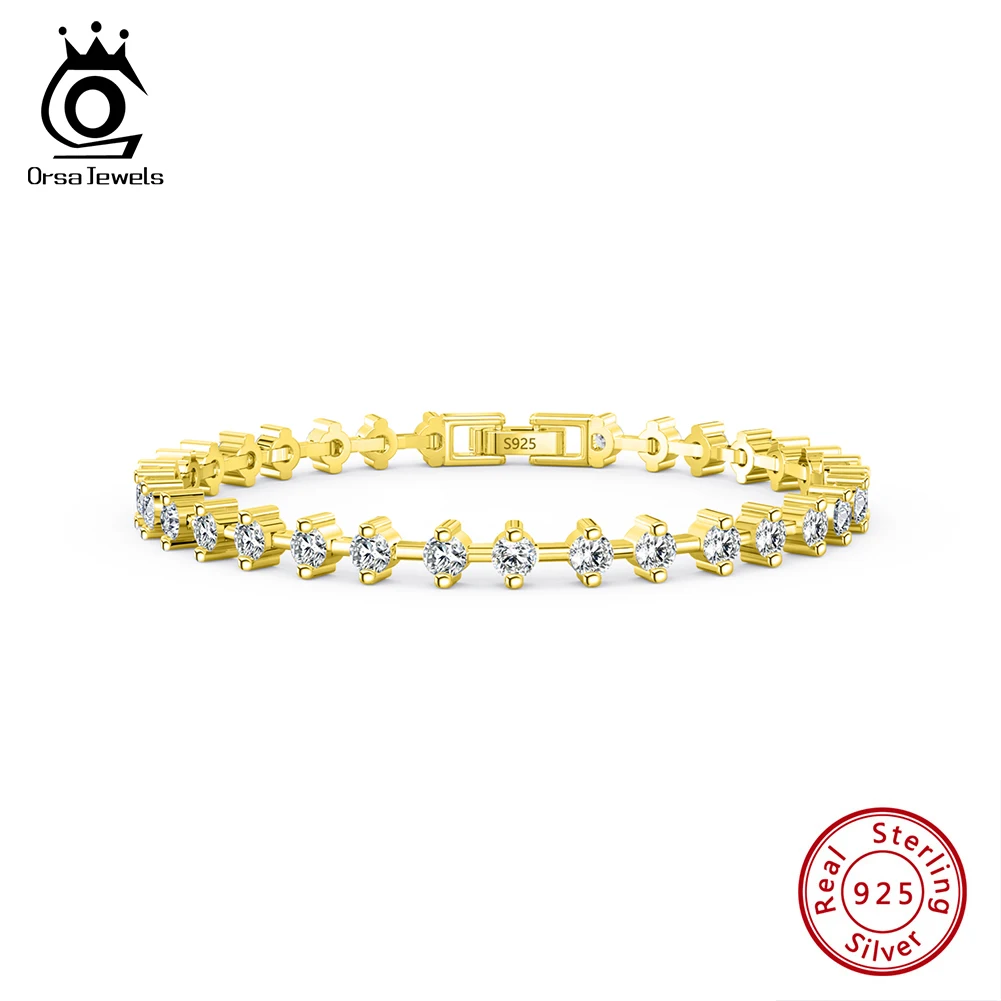 ORSA JEWELS Vintage Prong Setting Bracelet Round Cut CZ Tennis Chain Bracelet 925 Silver Luxury Wedding Bracelet Jewelry SB163