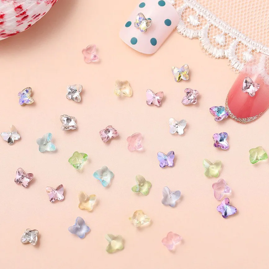 100pcs 5mm Pointed Bottom White Butterfly Rhinestones Nail Art Decorations Professional Supplies Jewelry Parts Manicure Charms