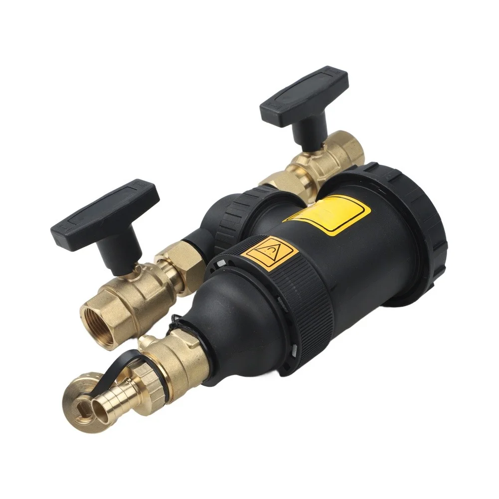Black Magnetic Water Filter for Wall Mounted Boilers Compatible with Underfloor Heating DN25 1 Inch Female Ball Valve