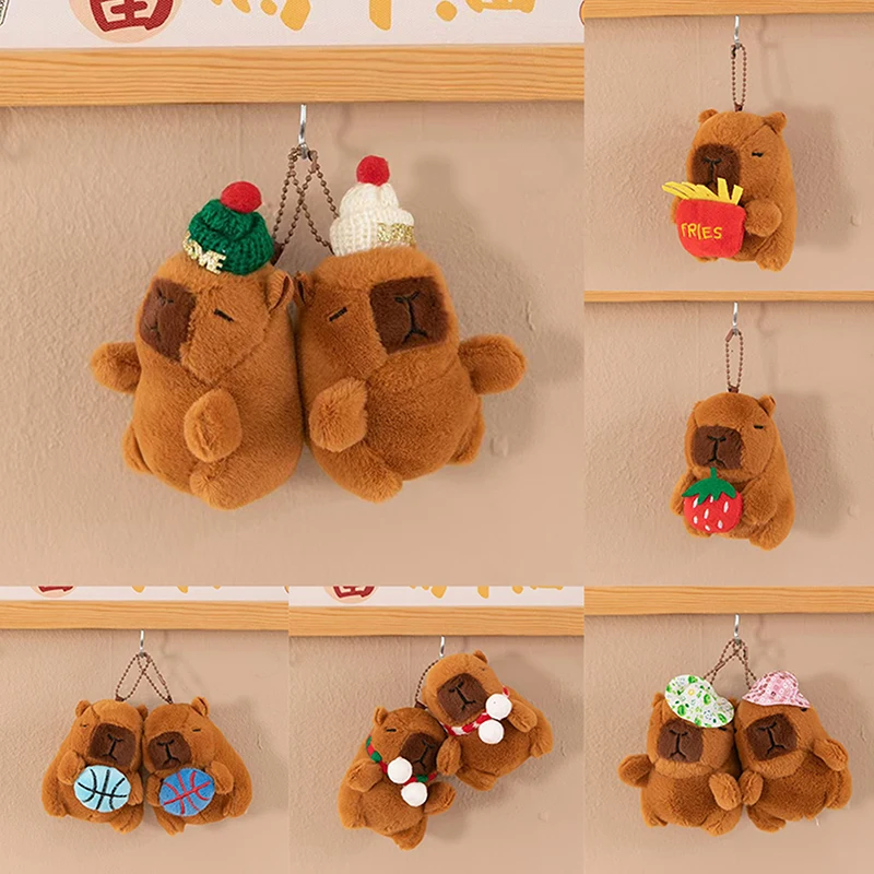 Capybara-Pendentif de dessin animé en peluche beurre, doux, sac à dos, voiture, décor de porte-clés, cadeau pour enfant