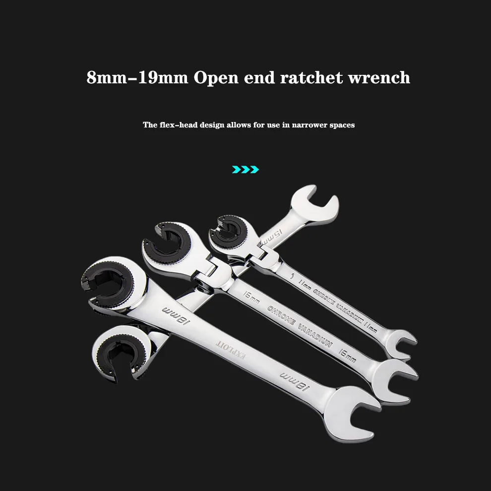 

Tubing Ratchet Wrench 8mm-19mm Flex-head Metric Open End Wrenches 72 Gear Fast Multi-size Socket Wrench Set