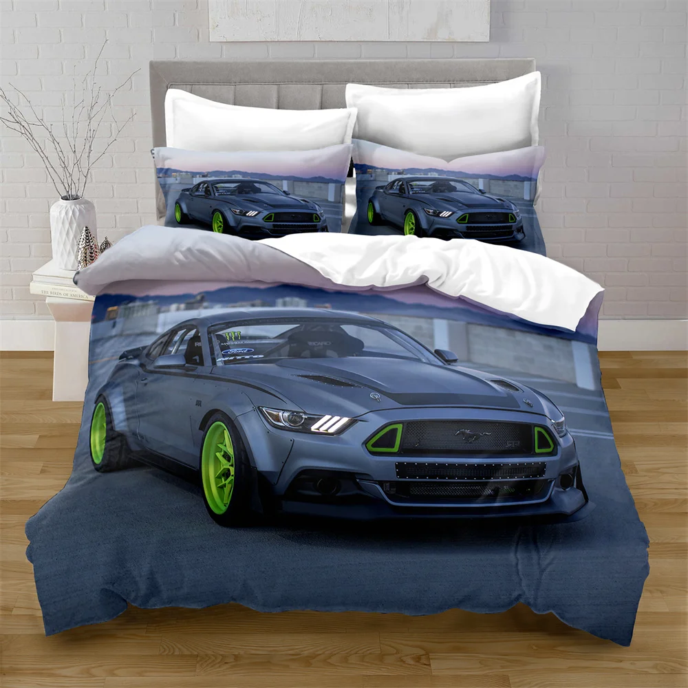 

Home Textiles Printed Mustang Car Bedding Quilt Cover & Pillowcase 2/3PCS US/AE/UE Full Size Queen Bedding Set