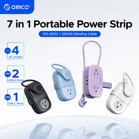Regleta de alimentación eléctrica ORICO, 4 salidas de CA, 2 USB, 1 tipo C, enchufe estadounidense, cable de extensión de carga rápida, filtro de red para viajes