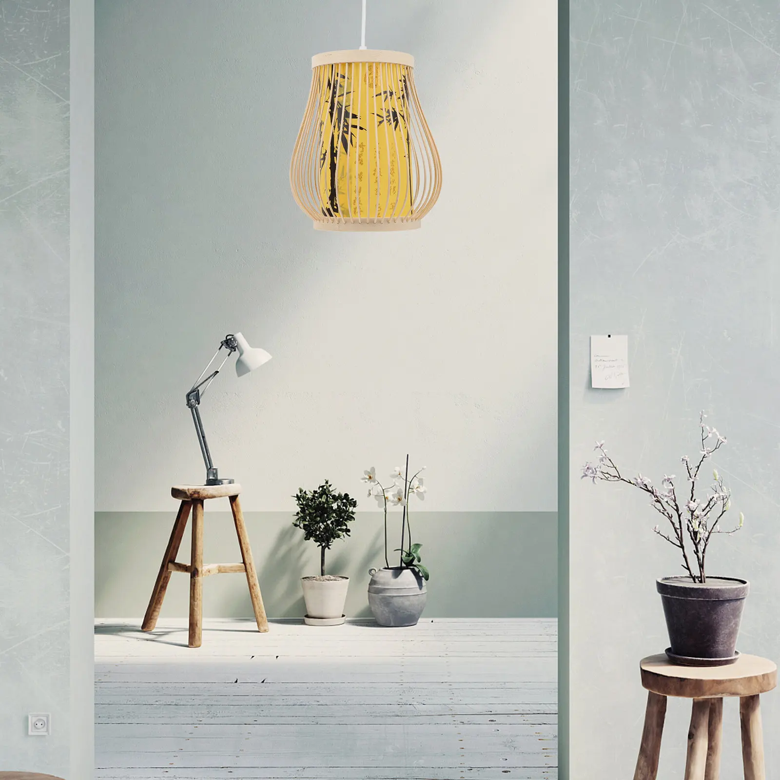 Chinese Style Bamboo Lampshade Handcrafted Bamboo Light Cover Decorative Lampshade for Living Room Bedroom Home Bar