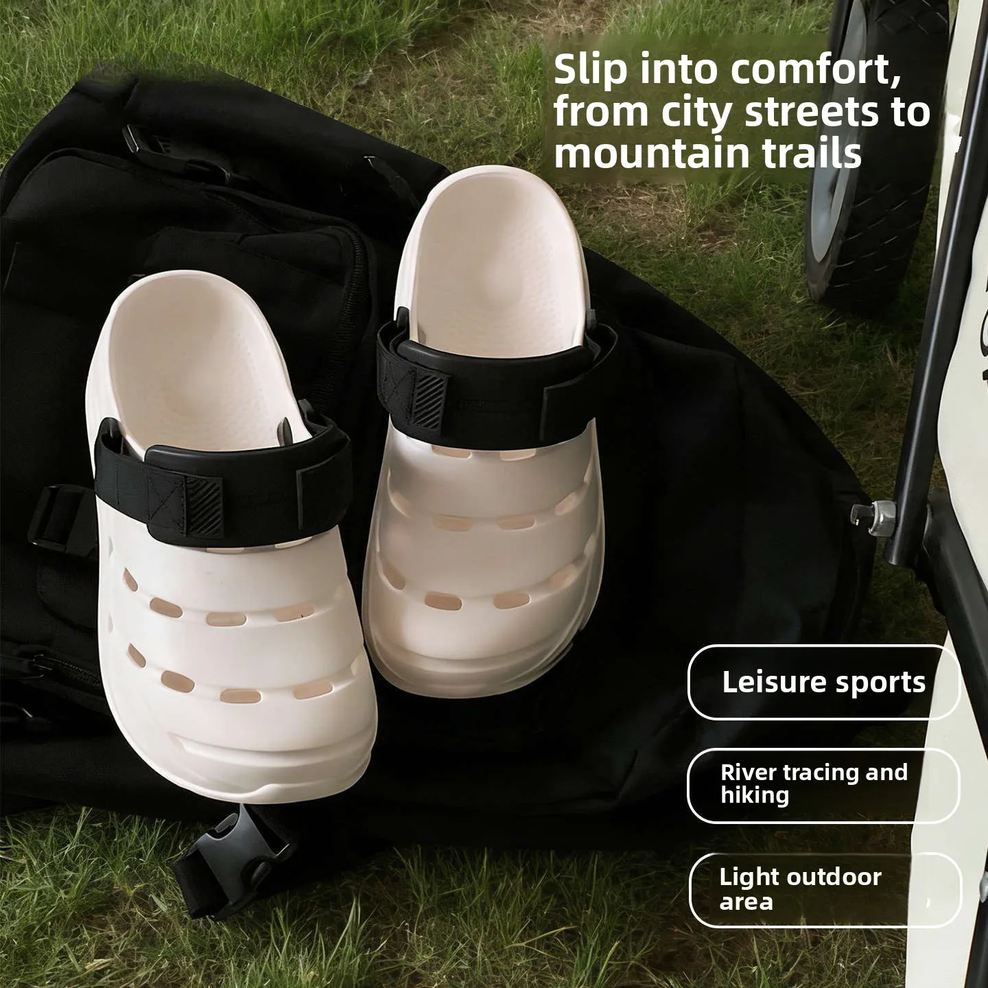 

Men's Thick Soled Beach Slippers with Adjustable Heel Strap, Breathable Hole Design, Women's Anti Slip EVA Garden Shoes