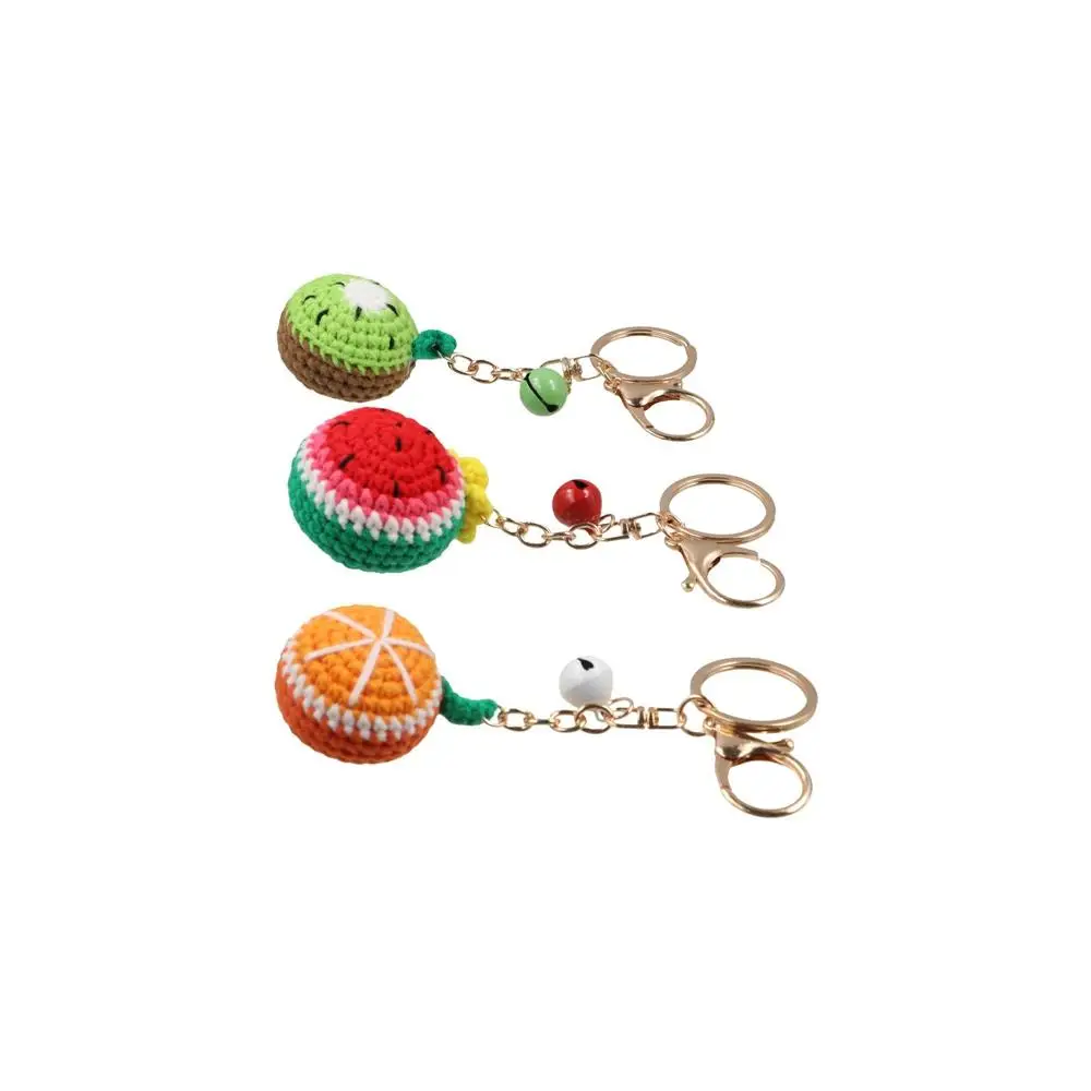 Lemon Donut Fruit Keychain Strawberry Watermelon Knitting Car Keychain Hand-woven Wool Knitted Keyring Ladies Girls